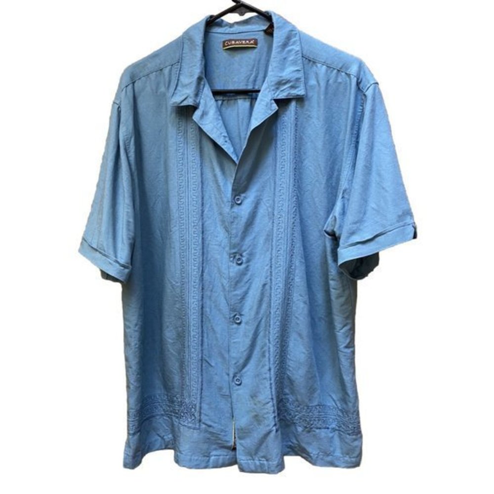 Cubavera Men's‎ XL Linen Blend Short Sleeve Shirt  Blue (faint stain In front)